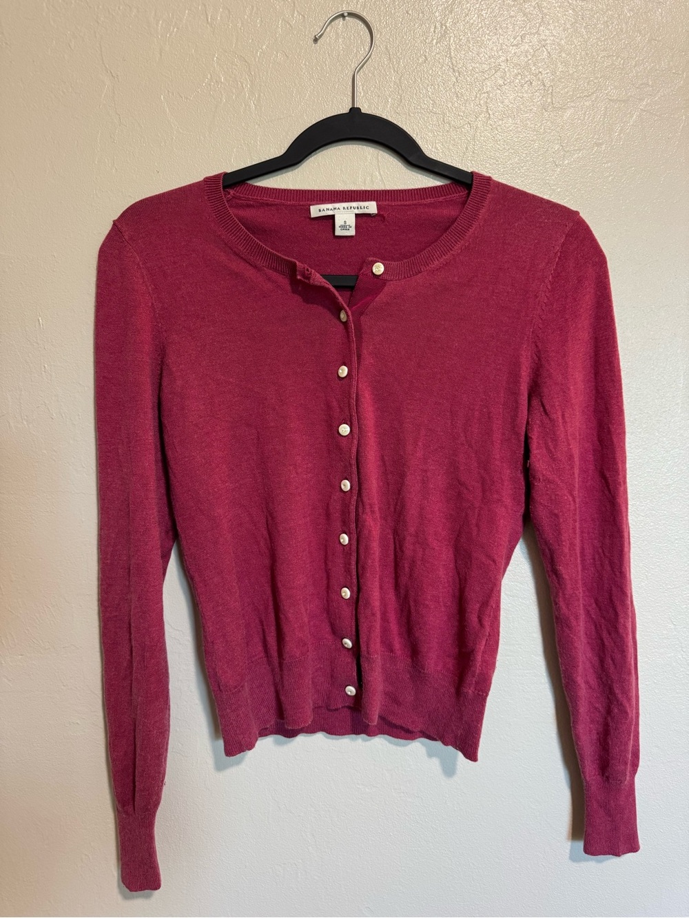 Banana Republic Silk Blend Burgundy Pearl Button Cardigan Small